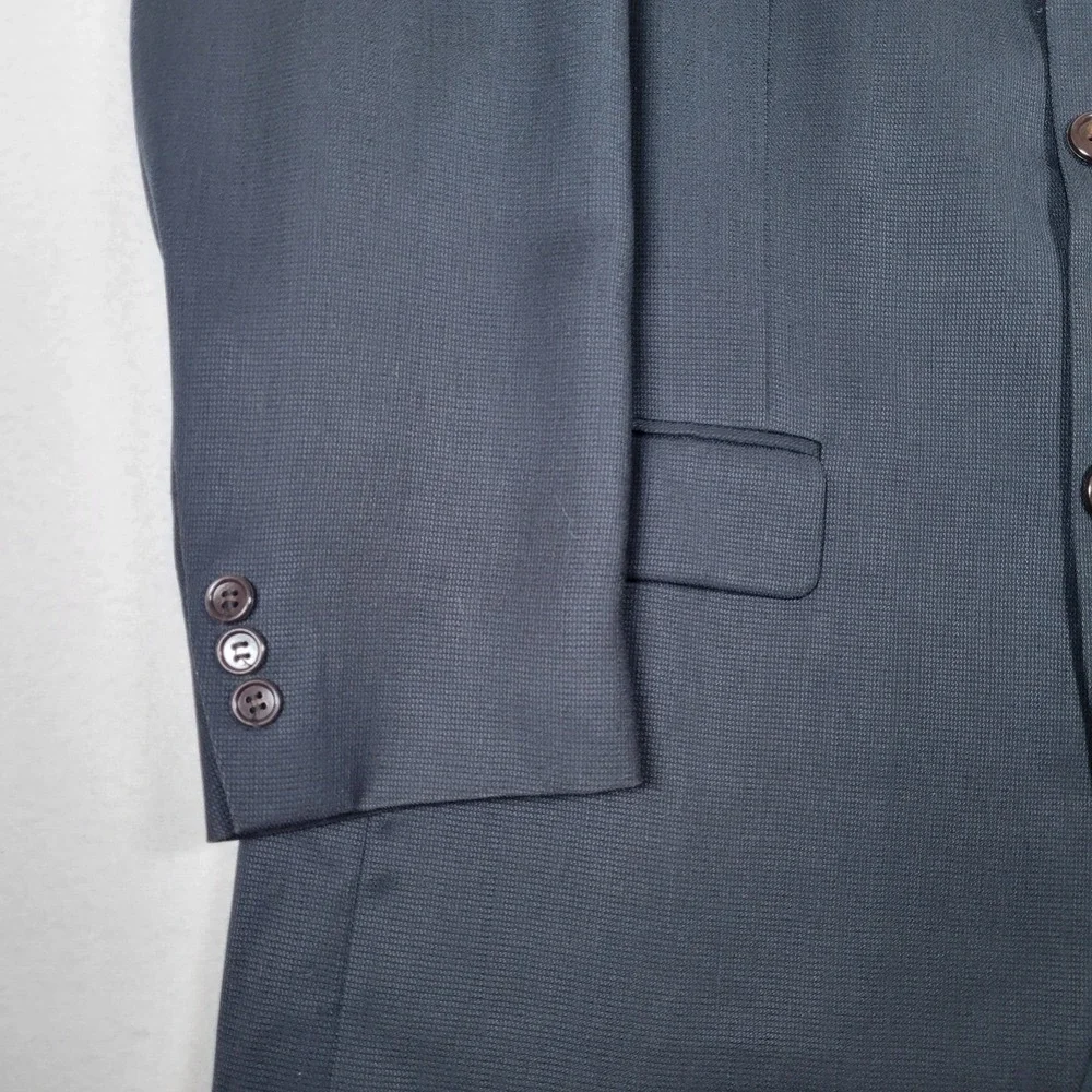 Pronto Uomo 100% Worsted Wool Blazer 40 Tall Blue Black 2 Button Made‎ in Canada